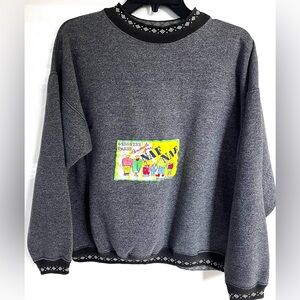 NAF NAF Vintage Gray Sweatshirt with Colorful Graphics